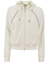 Brunello Cucinelli - Smooth Cotton Fleece Hooded Topwear With Shiny Piping - Lyst