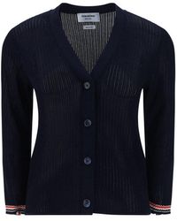Thom Browne - Pointelle-knit Rwb Stripe Buttoned Cardigan - Lyst