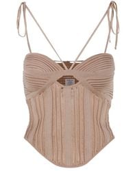 ANDREA ADAMO - Ribbed-knit Cut-out Corset-style Top - Lyst