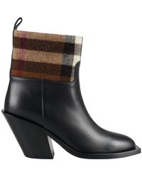 Burberry - Check Pattern Square Toe Boots - Lyst