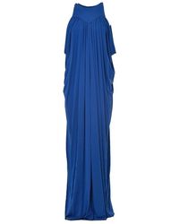 Alberta Ferretti Draped Sleeveless Evening Gown - Blue