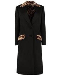 Dolce & Gabbana Leopard Printed Knee-length Coat - Black