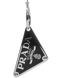 Prada Logo-triangle Silver Single Earring - Black