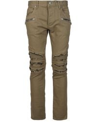 Balmain Distressed Panelled Jeans - Green