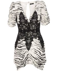 Elisabetta Franchi - Animal Printed Short Sleeved Mini Dress - Lyst