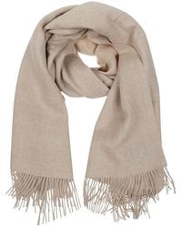 Save 1% Max Mara Cashmere Embroidered-logo Scarf in Natural Womens Scarves and mufflers Max Mara Scarves and mufflers 