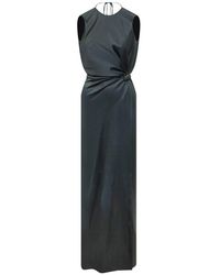 Lanvin Satin Ruched-detail Sleeveless Gown - Black