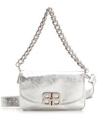 Balenciaga - Bb Soft Flap Small Bag Silver Metallic With Big Chain Silver Harware Double Shoulderstrap - Lyst