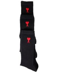 Ami Paris - Logo Embroidered Pack Of Three Socks - Lyst