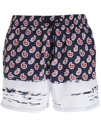 Etro - Navy Blue Swim Shorts With Placed Paisley Print - Lyst