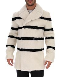 Saint Laurent Striped Double Breasted Coat - Natural