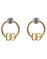 Dolce & Gabbana - Rhinestone And Logo Hoop Earrings - Lyst