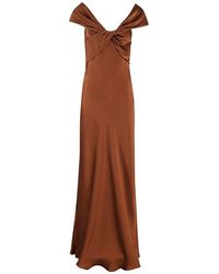 Alberta Ferretti - Bow Detailed Flared Maxi Satin Dress - Lyst