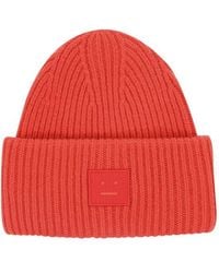 Acne Studios Face Logo Patch Beanie - Red