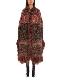 Etro Tapestry Embroidered Fringed Cape - Brown