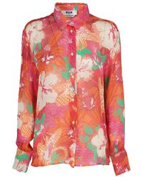 MSGM - Floral Print Collared Button-up Shirt - Lyst