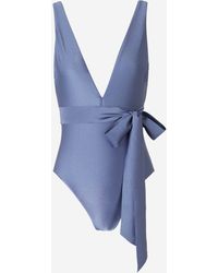 Zimmermann Bow Deep V-neck Swimsuit - Blue