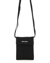 Palm Angels Crossbody Cotton Phone Bag With Logo - Black