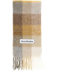 Acne Studios Checkered Logo Patch Fringed Scarf - Natural