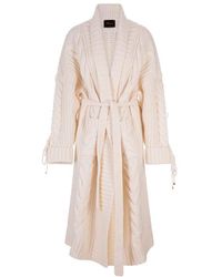 Blumarine - Long Coat In White Wool Knit With Stitch Mix - Lyst