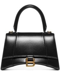 Balenciaga Hourglass Small Shiny Leather Top-handle Bag - Black