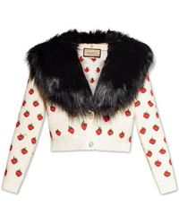 Gucci Faux Fur-trimmed Wool Jacket in Natural | Lyst