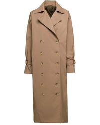 Totême - 'signature' Long Camel Brown Trench Coat With Belted Cuffs In Cotton Blend - Lyst