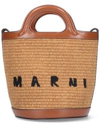 Marni Logo Embroidered Bucket Bag - Natural
