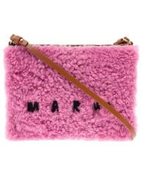 Marni Logo-embroidered Crossbody Bag - Pink