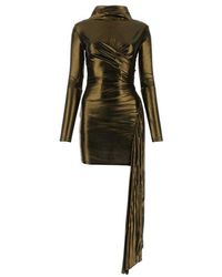 Blumarine - Draped Metallic Long-sleeved Asymmetric Dress - Lyst