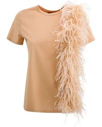 Max Mara Studio - Jersey T-Shirt With Feathers - Lyst