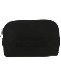 Alexander McQueen Black Fabric Embroidered Logo Makeup Bag