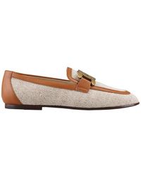 Tod's - Catena Leather-trimmed Canvas Loafers - Lyst