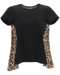 Sacai Cotton Leopard Print T-shirt in Black - Save 6% | Lyst