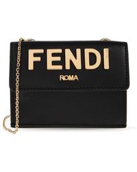 Fendi Logo Plaque Chain-link Shoulder Bag - Black