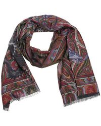 Etro Cashmere Striped Printed Fringed Edge Scarf in Red for Men Mens Accessories Scarves and mufflers 