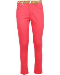Burberry Bicolor Jeans With Fawn Print - Red