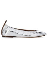 Lanvin - Round Toe Metallic Slip-on Ballet Shoes - Lyst