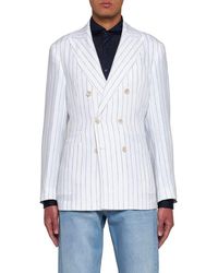 Brunello Cucinelli - Double Breasted Striped Tailored Blazer - Lyst