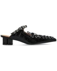 Ganni - Lace-Up Oleatex Mules - Lyst