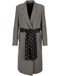 Fendi Double Breasted Logo Belt Detail Coat - Grey