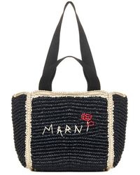 Marni - Logo Embroidered Woven Top Handle Tote Bag - Lyst