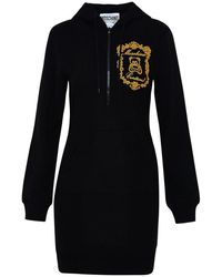 Moschino - Logo Embroidered Drawstring Hoodie Dress - Lyst