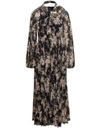 Zimmermann - Black Floral-printed Pleated Sunray Midi Dress In Chiffon Woman - Lyst