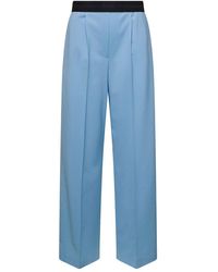 MSGM - Light Wide Leg Trousers With Logo Waistband - Lyst