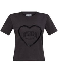 Ganni - T-Shirt With Embroidered Logo - Lyst