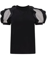 Alexander McQueen - Sheer-sleeved Crewneck Ruffled T-shirt - Lyst