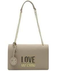 Love Moschino Logo Plaque Fold-over Shoulder Bag - Natural