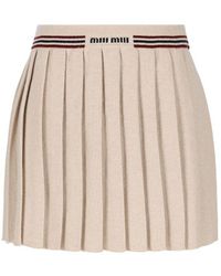 Miu Miu - Logo-embroidered Pleated Mini Skirt - Lyst