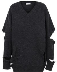Balenciaga - Destroyed V-neck Top Sweater - Lyst
